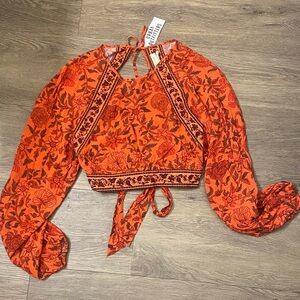 NWT URBAN OUTFITTERS Floral Orange Long Sleeve Women's Top